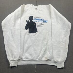 Vintage Star Trek Crewneck Sweater Mens XXL White Starbase Indy Lenard Nimoy USA